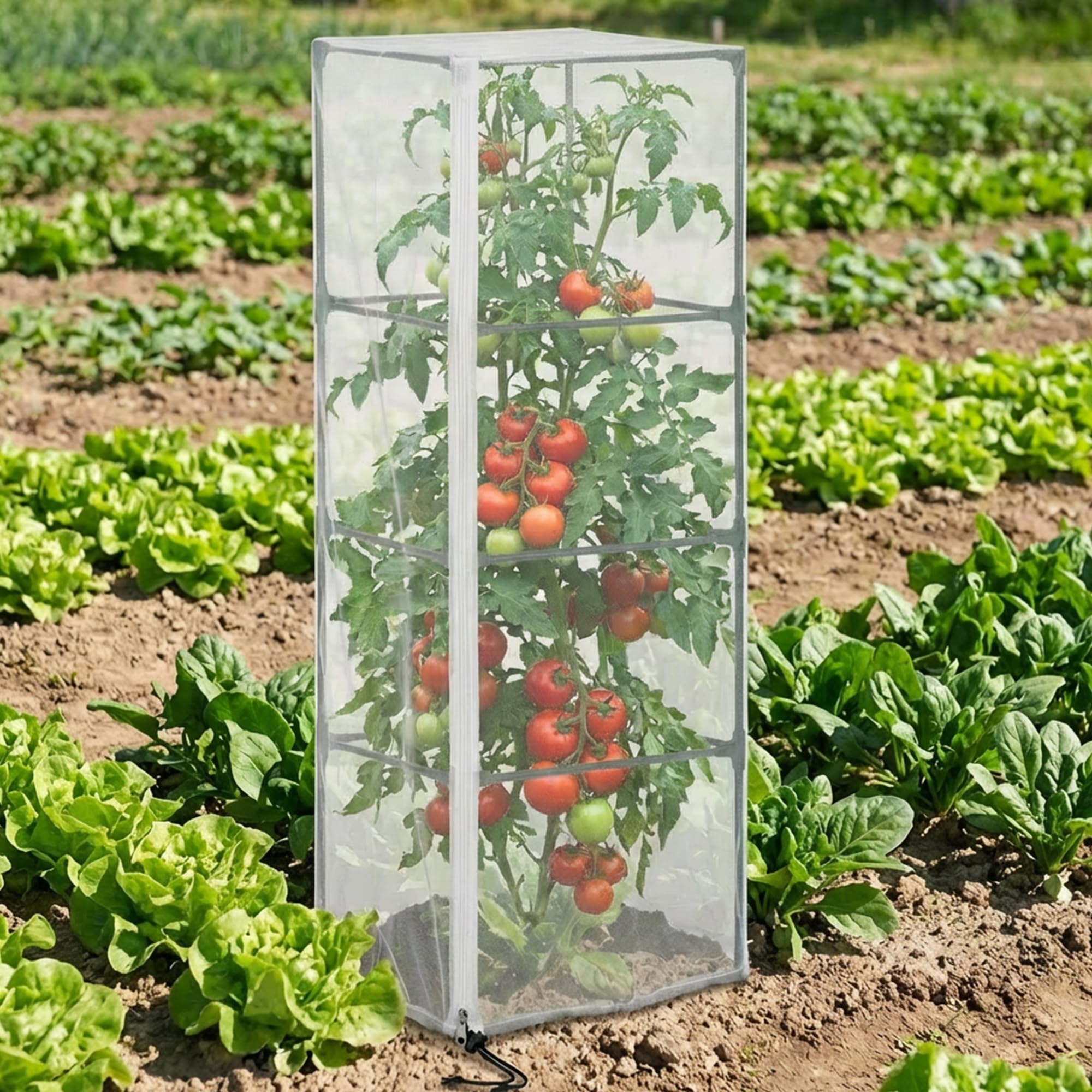 DECOHS netting shields vegetables from birds and pests during planting.