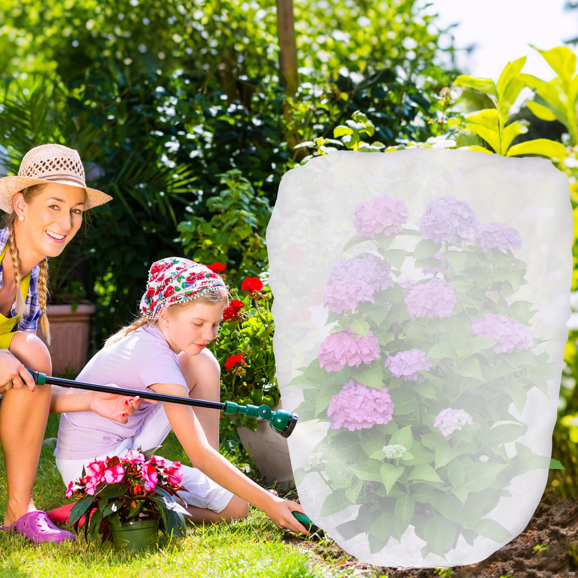 DECOHS garden shade cover shown on plants to reduce heat and water loss