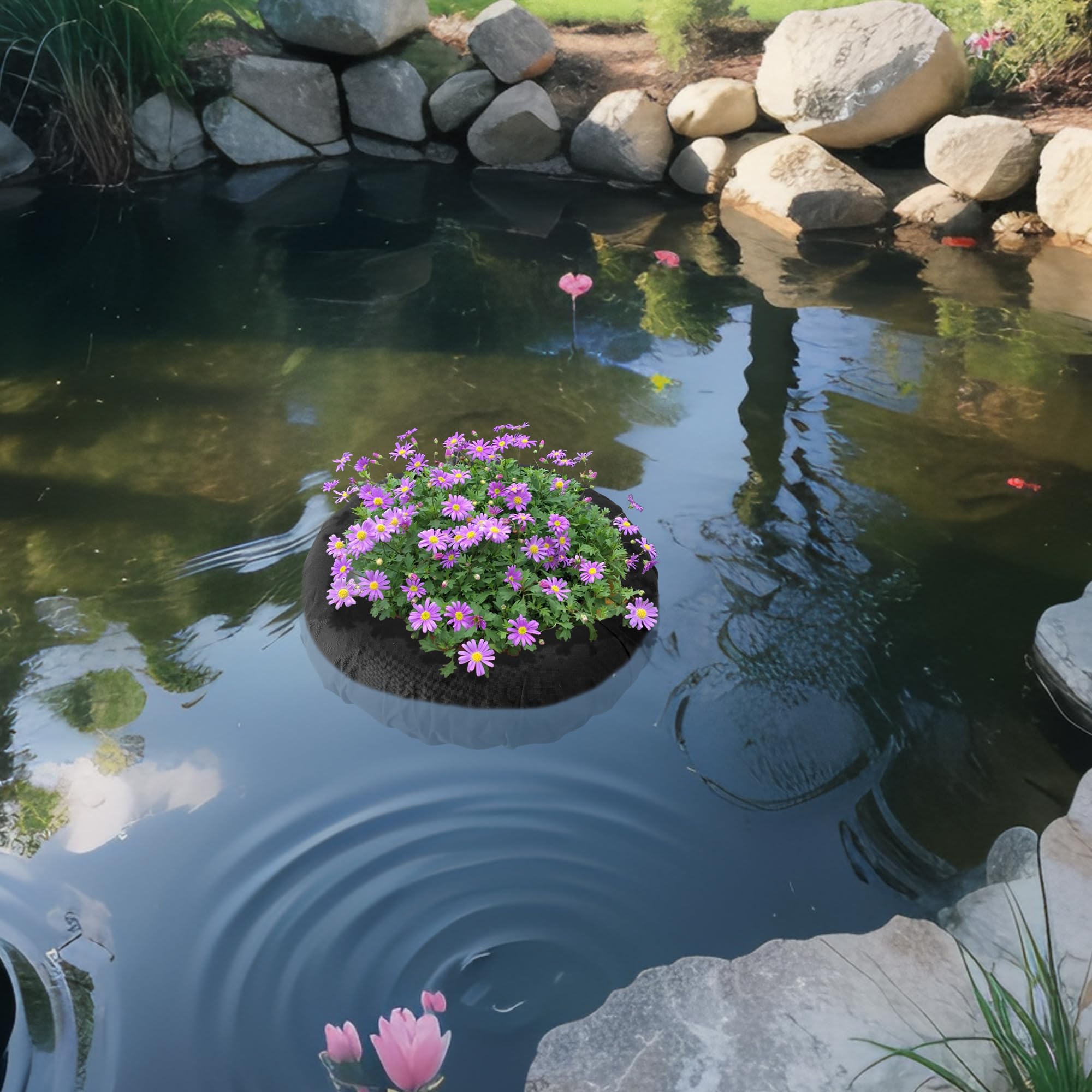 DECOHS fabric floating planter basket closeup shows durable, breathable material