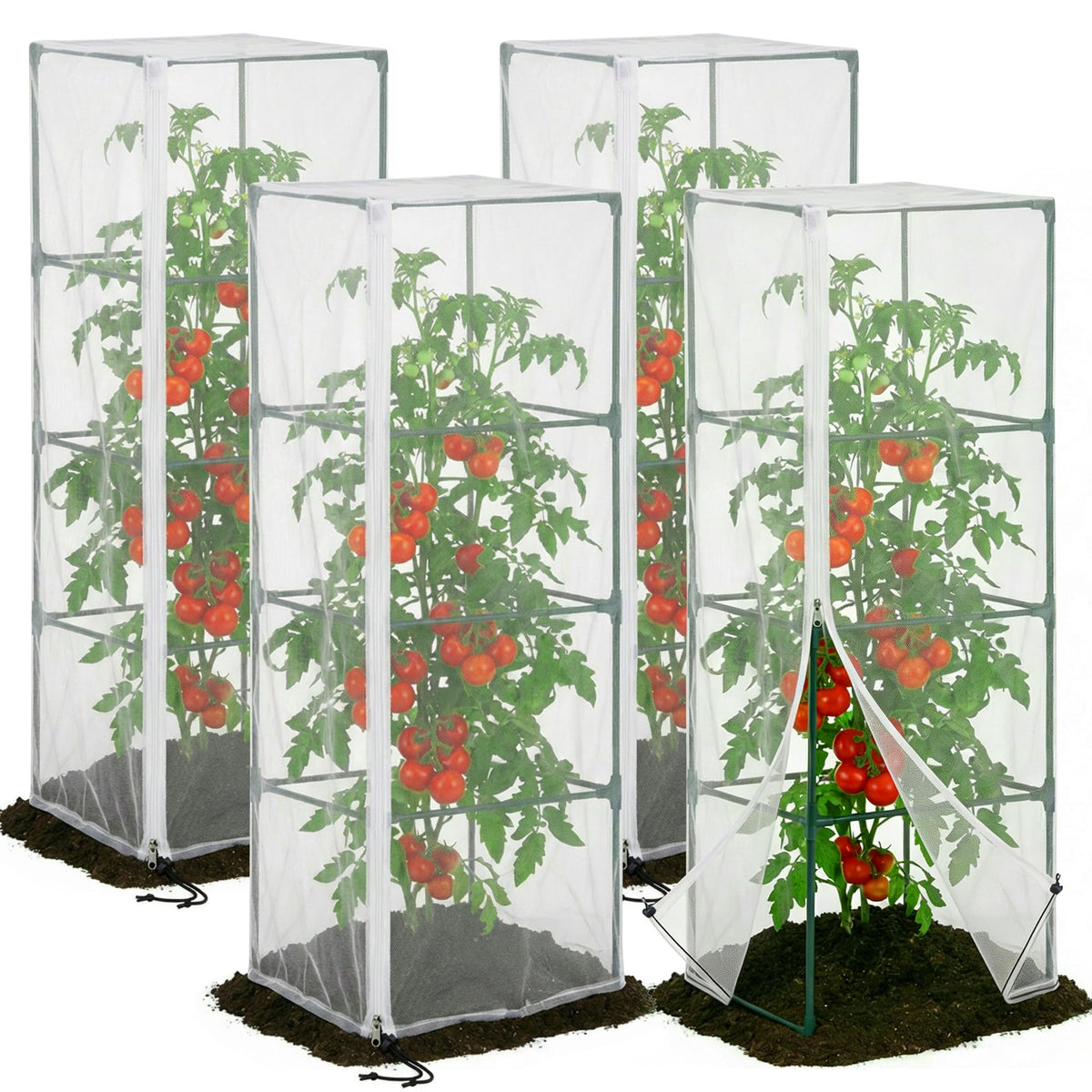 DECOHS garden bird netting covers square tomato cages while allowing airflow.
