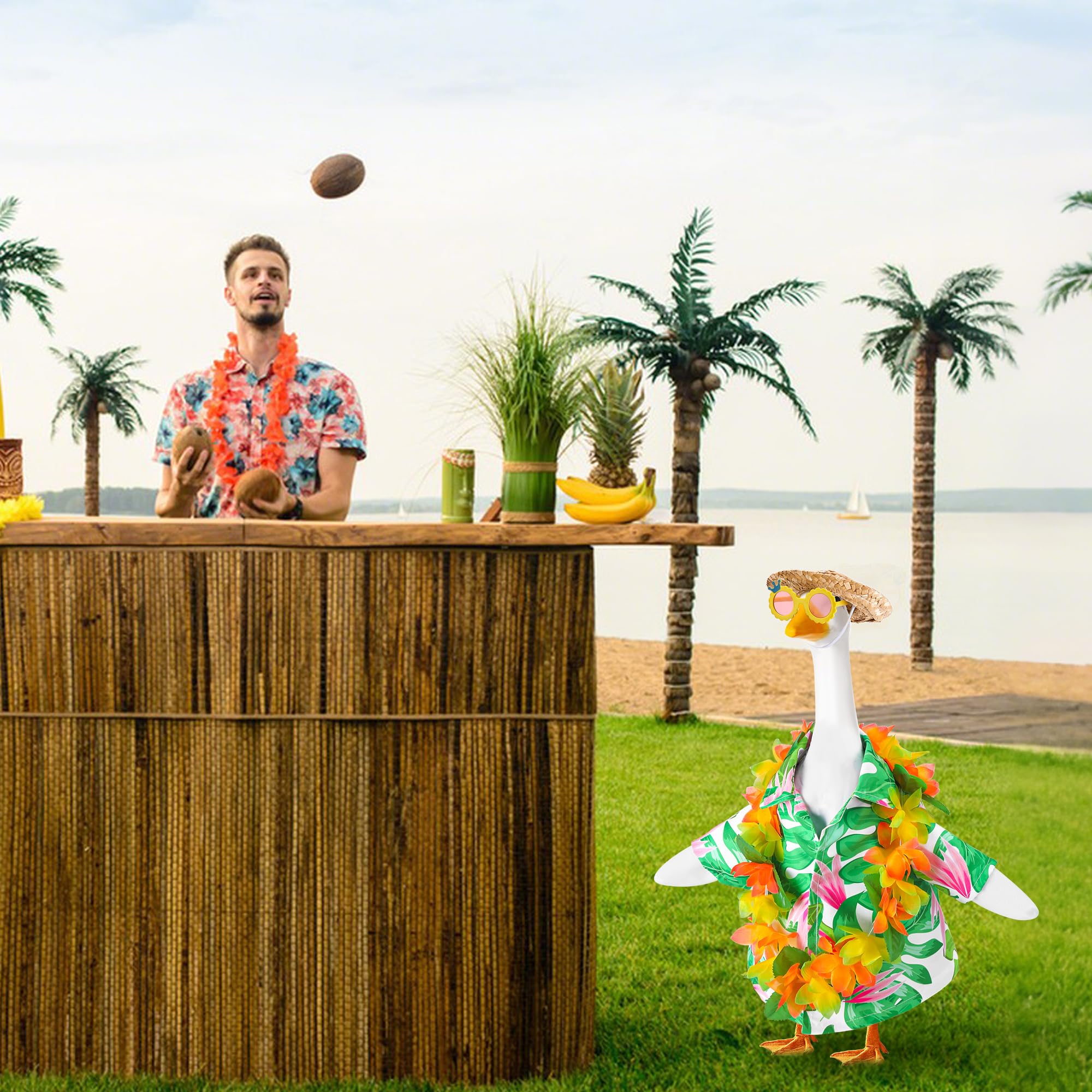 DECOHS Hawaiian shirt goose outfit fits 23-inch statues outdoors.
