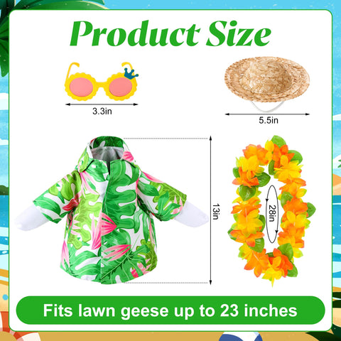 DECOHS goose outfit with Hawaiian wreath adds festive garden color.