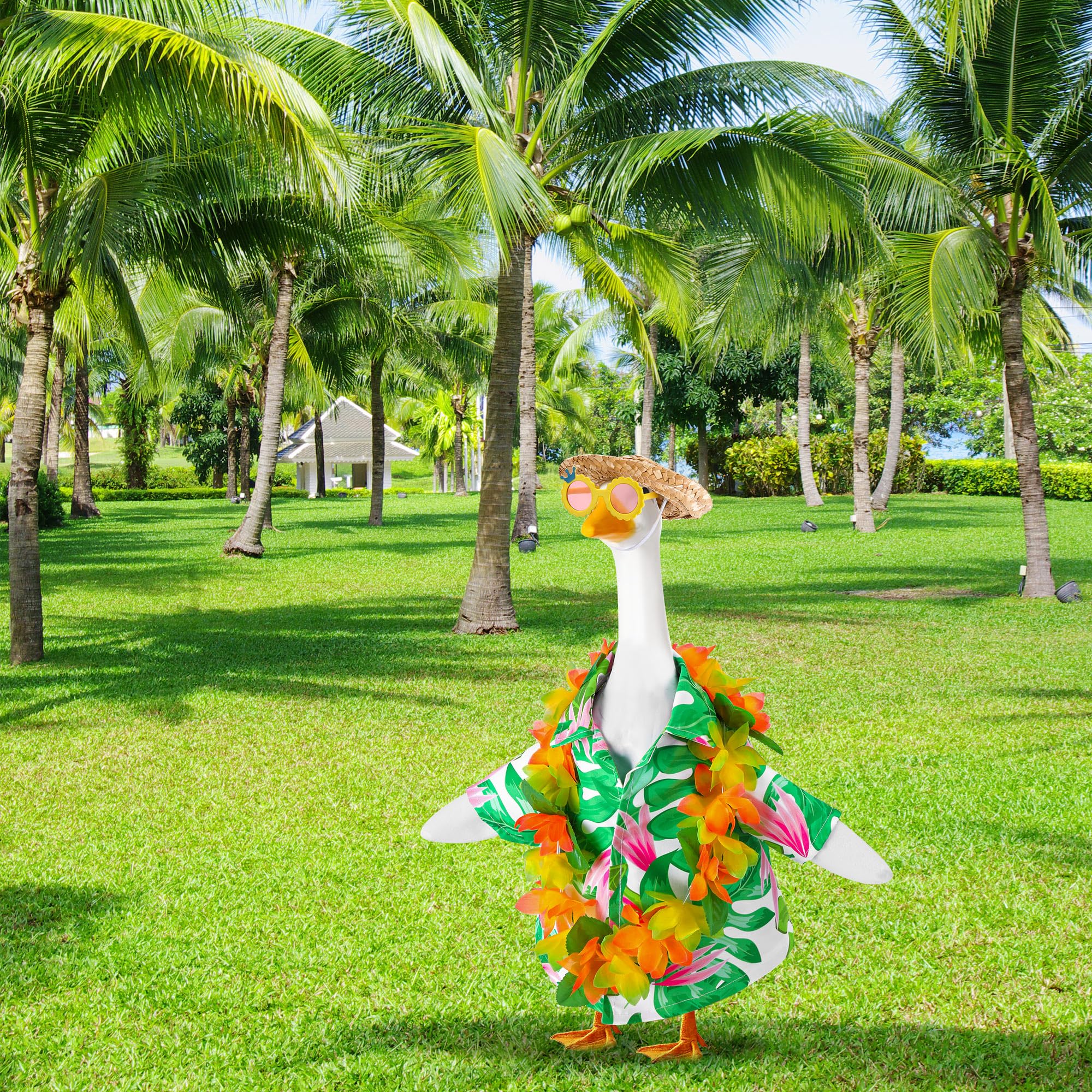 DECOHS lawn goose clothes create a charming summer centerpiece.
