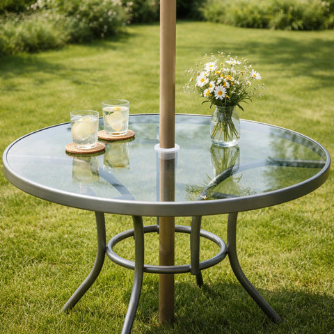 DECOHS outdoor table protection insert securing the umbrella hole area