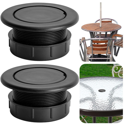 DECOHS parasol hole ring plug installed in a 2-inch table hole for wind stability