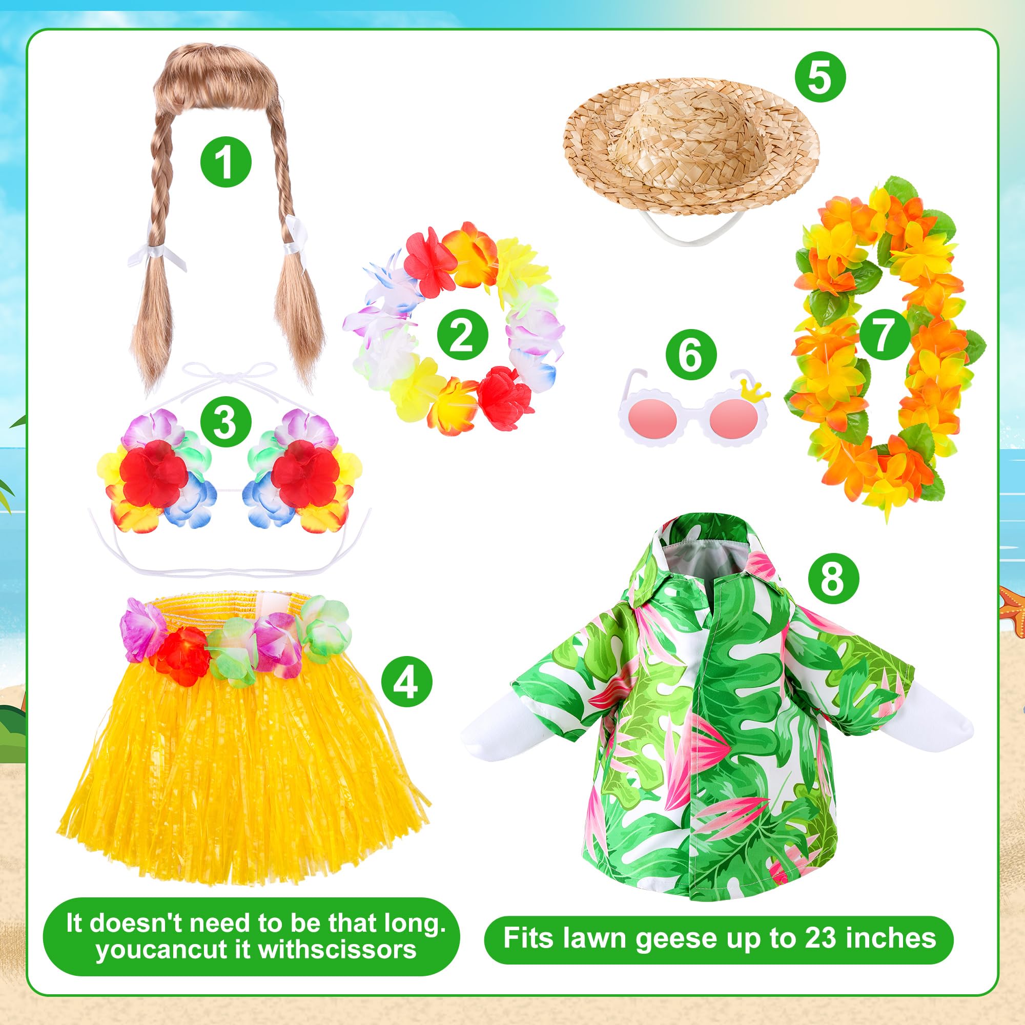 DECOHS porch goose costume with Hawaiian shirt accentuates curb appeal outdoors.