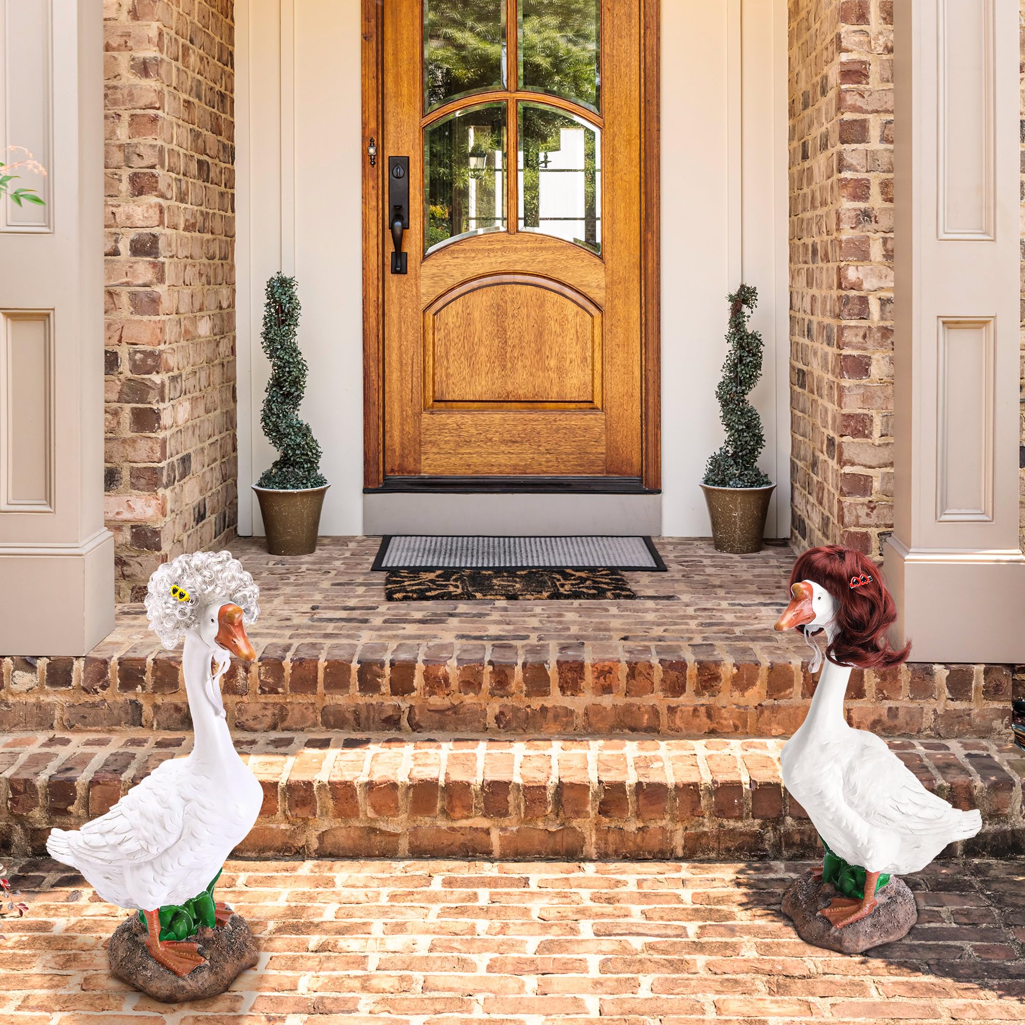 DECOHS outdoor decor setup shows how to transform a porch goose statue.
