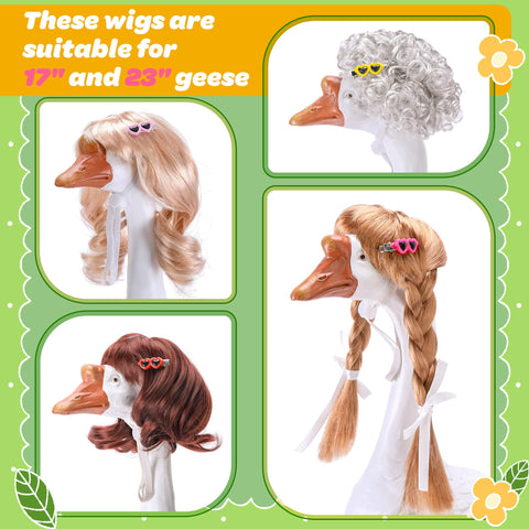 DECOHS porch goose wig with curly style adds playful texture to lawn geese for seasonal charm.