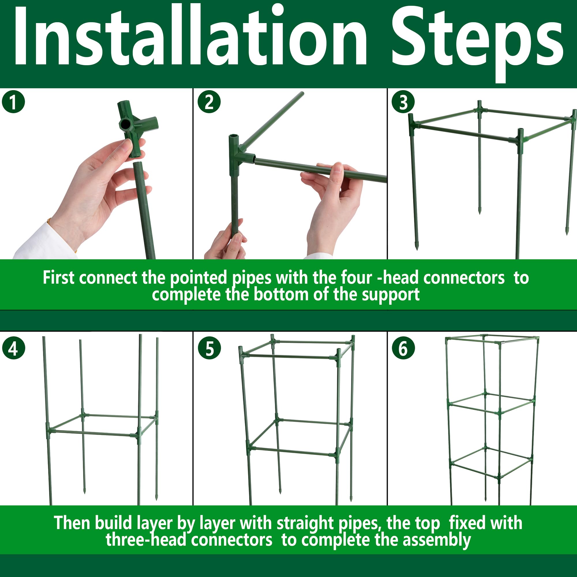 DECOHS square plant cage structure supports climbing vegetables with durable steel core.