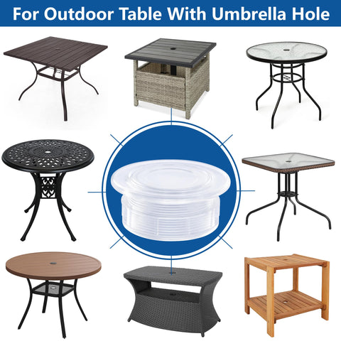 Close view of DECOHS transparent table hole cover showing seamless finish