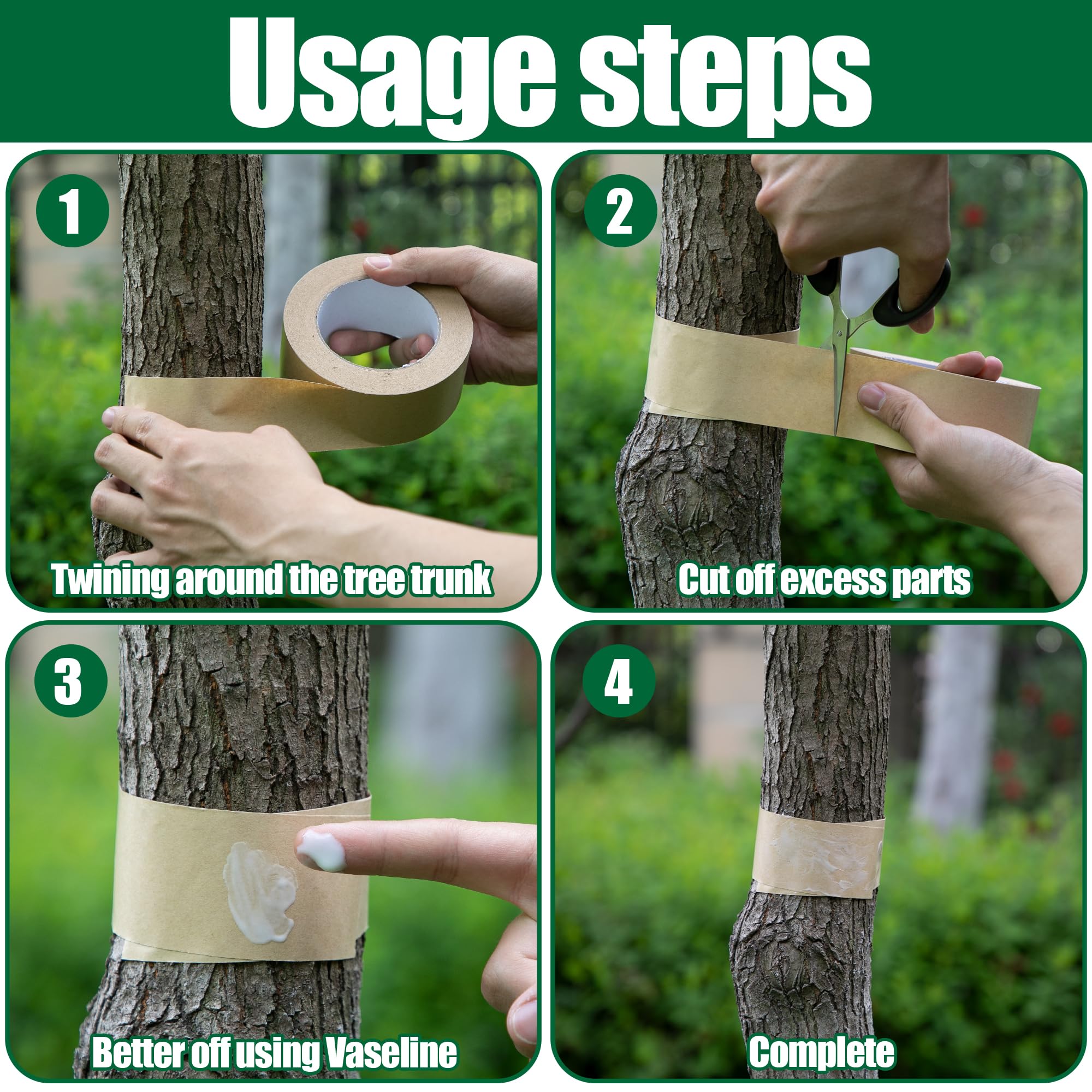 DECOHS barrier tape on a garden vine, preventing pest migration.