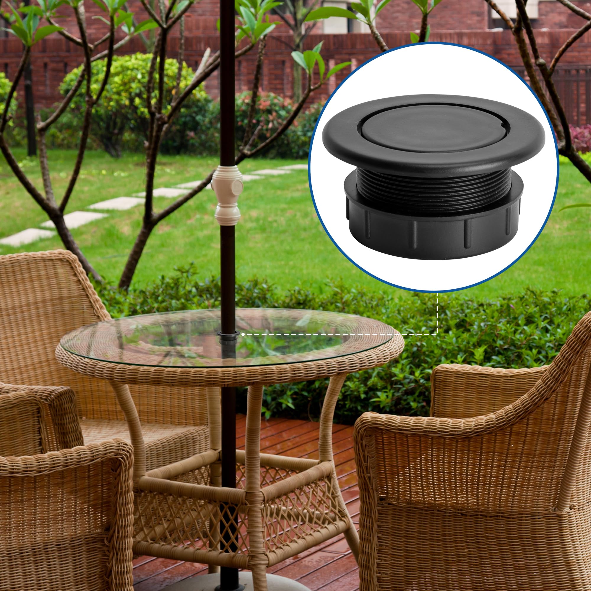 DECOHS weather-resistant table hole insert in outdoor setting
