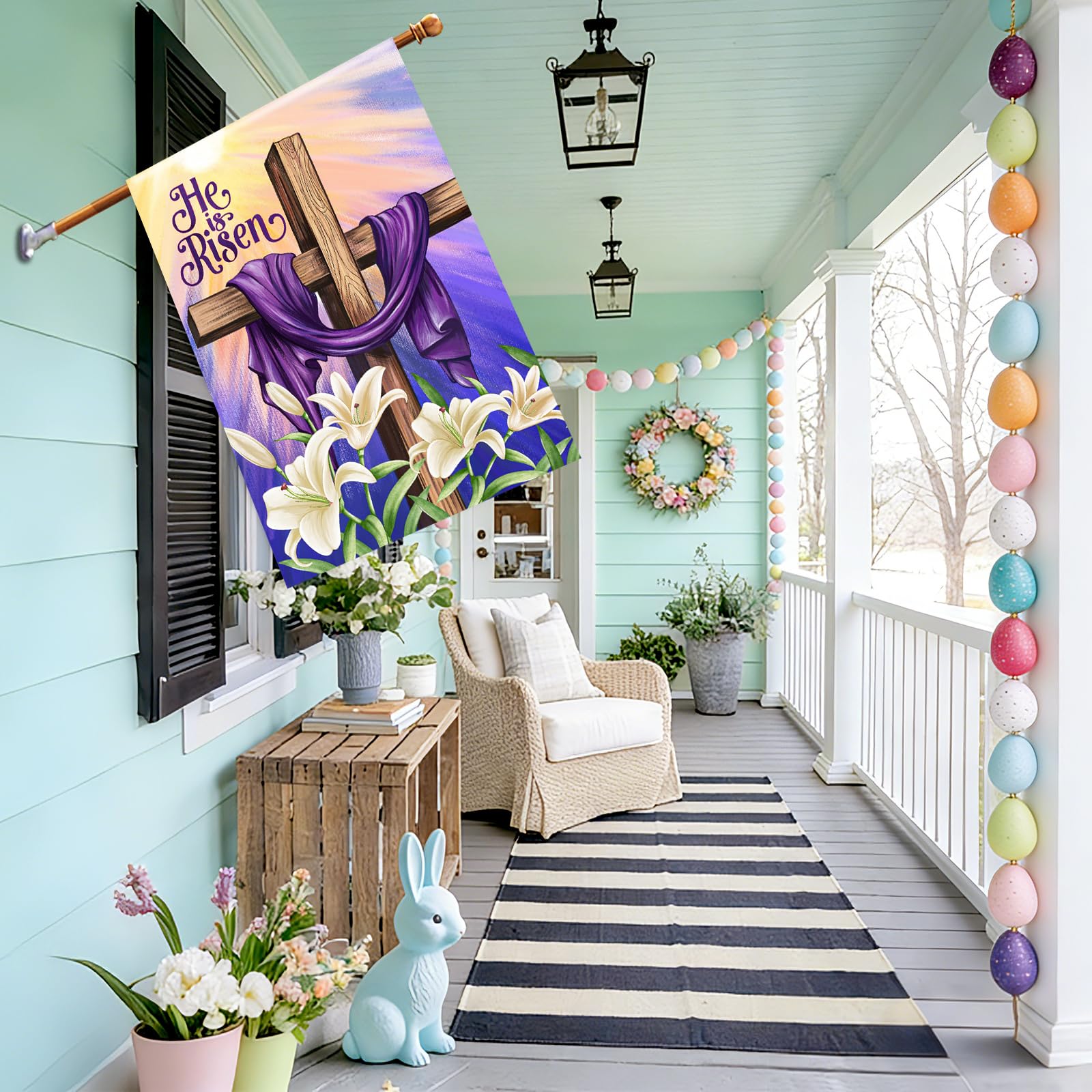 Decorhua bright-color Easter garden flag brightens lawns and walkways.