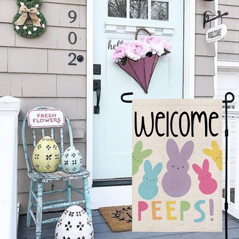 Decorhua bunny banner garden flag featuring a cheerful bunny design for spring yard decor