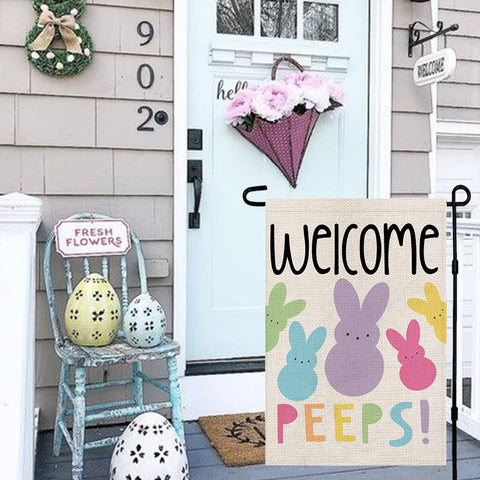 Decorhua bunny banner garden flag featuring a cheerful bunny design for spring yard decor