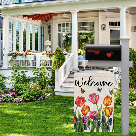 Decorhua burlap-look flag material adds rustic charm with weather resistance.
