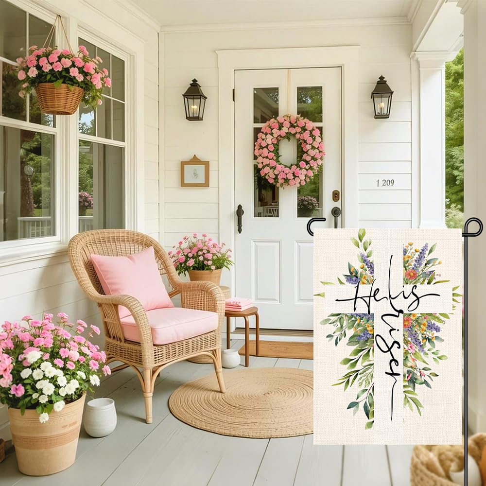 Decorhua burlap outdoor flag resists weather, ideal for spring porches and gardens.