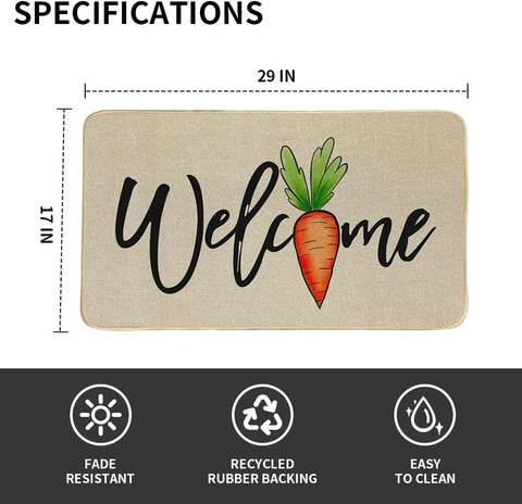 Decorhua Easter carrot doormat 17x29; slim size fits entryways.