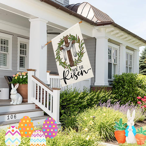 Decorhua He Is Risen Easter flag vibrant colors for exterior display