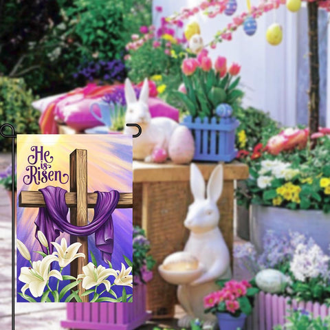 Decorhua Easter garden flag with lily motif enhances porch or garden.