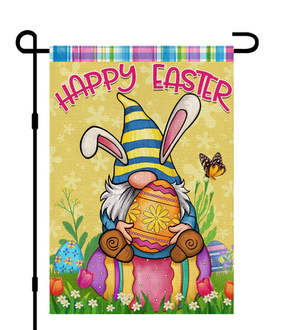 Decorhua Easter gnome flag on burlap for a cheerful yard welcome.