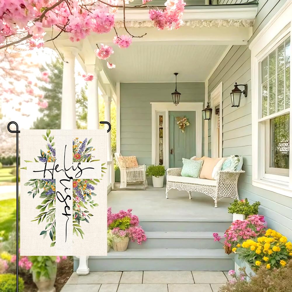 Decorhua Easter yard flag features floral cross, easy outdoor viewing from either side.