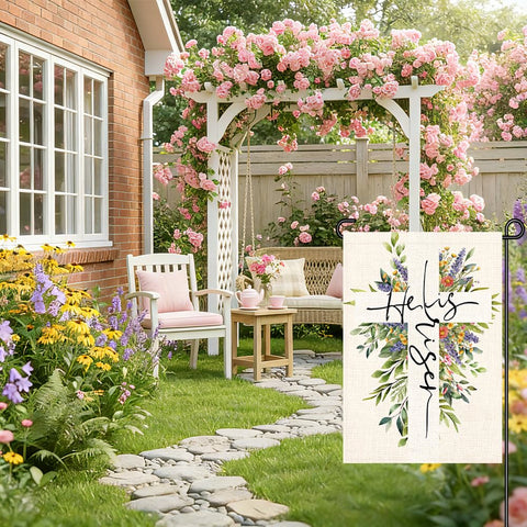 Decorhua garden flag top sleeve enables quick, secure hang.