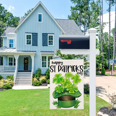 Decorhua green shamrock garden flag for porch or yard, fade-resistant.