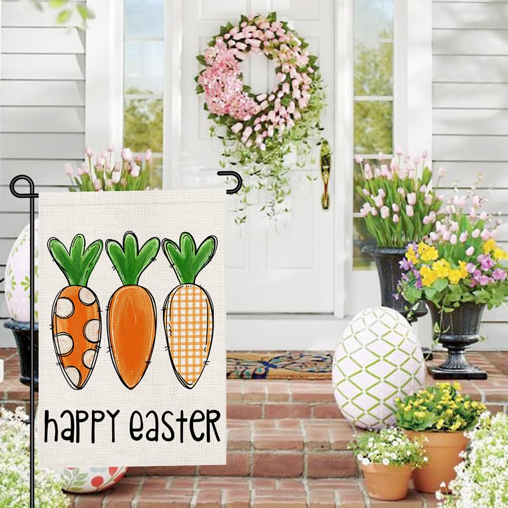 Decorhua Happy Easter Garden Flag 12x18 double-sided design readable from both sides.