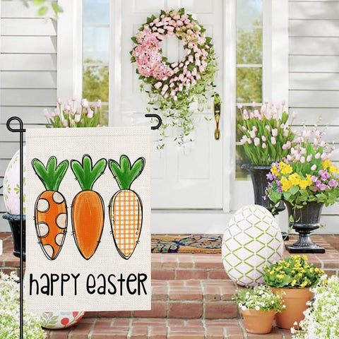 Decorhua Happy Easter Garden Flag 12x18 double-sided design readable from both sides.