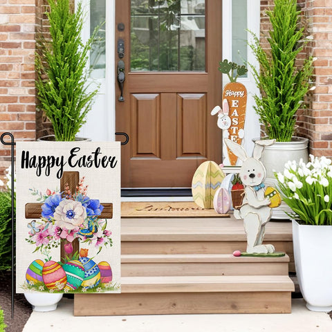 Decorhua Happy Easter Garden Flag stitching ensures durability in windy outdoor conditions.