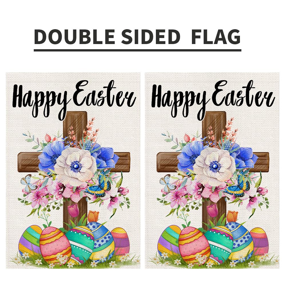 Decorhua cross sign flag welcomes guests from deck or garden.
