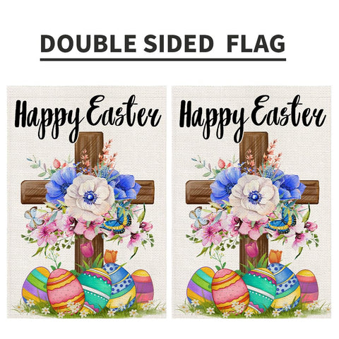 Decorhua cross sign flag welcomes guests from deck or garden.