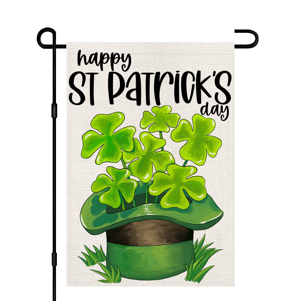 Decorhua Happy St Patrick's Day burlap flag, 12x18, double-sided outdoor decor.