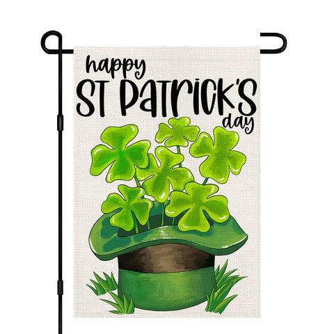 Decorhua Happy St Patrick's Day burlap flag, 12x18, double-sided outdoor decor.