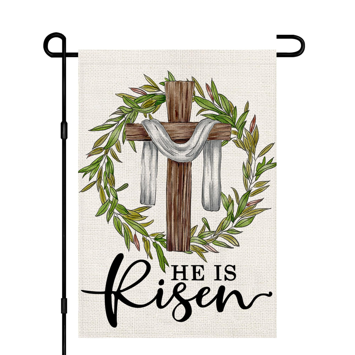 Decorhua He Is Risen Easter flag in burlap look for weather-ready outdoor decoration
