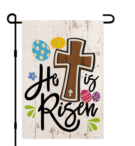 Decorhua He Is Risen Easter garden flag with double-sided design for yard display