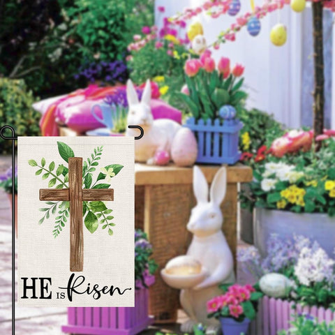 Decorhua He is Risen 12x18 size fits standard flag stands