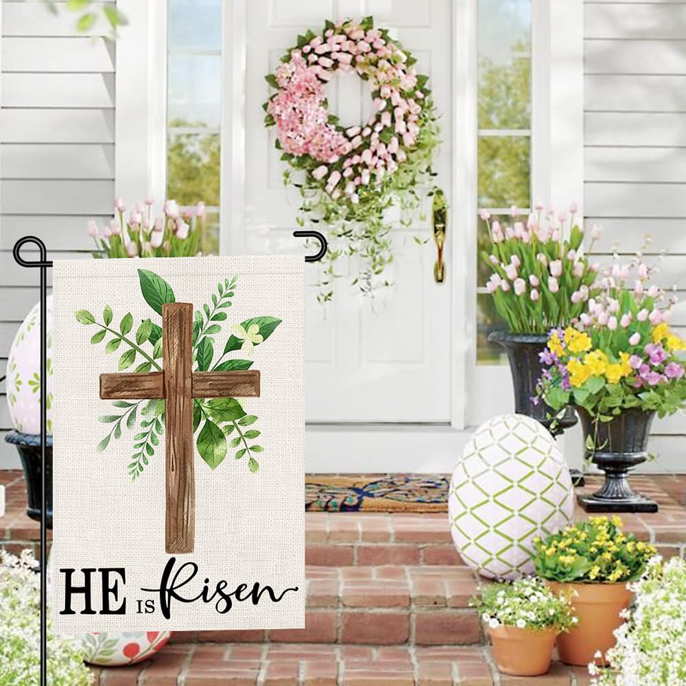 Decorhua He is Risen flag back view showing identical design from all angles