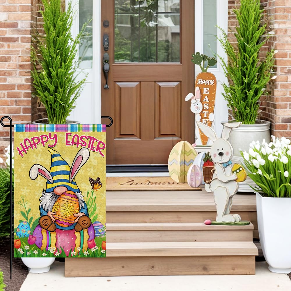 Decorhua spring bunny eggs flag, double-sided visibility from both sides.