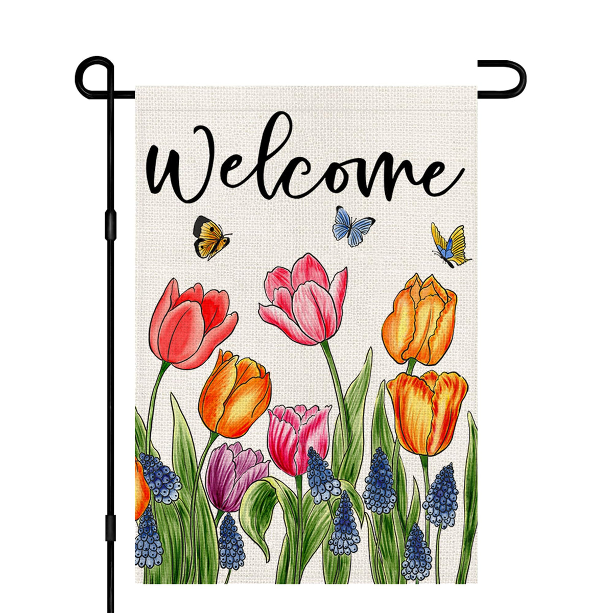 Decorhua Tulip Lavender garden flag 12x18 shows vibrant spring blooms for curb appeal.