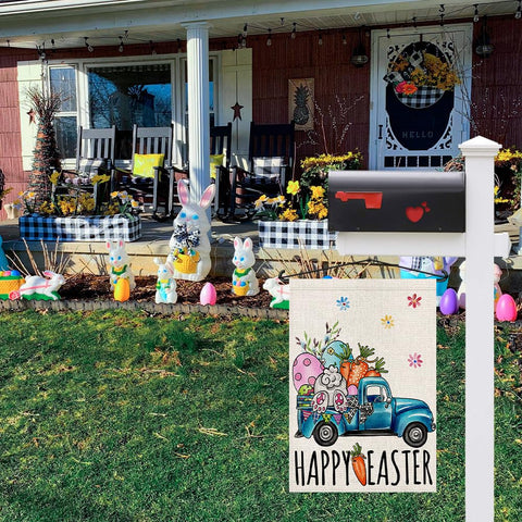 Decorhua weather-resistant Easter flag in spun polyester withstands sun and rain.