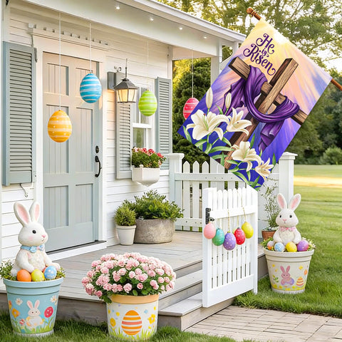 Decorhua weather-resistant Easter flag stands up to sun and rain.
