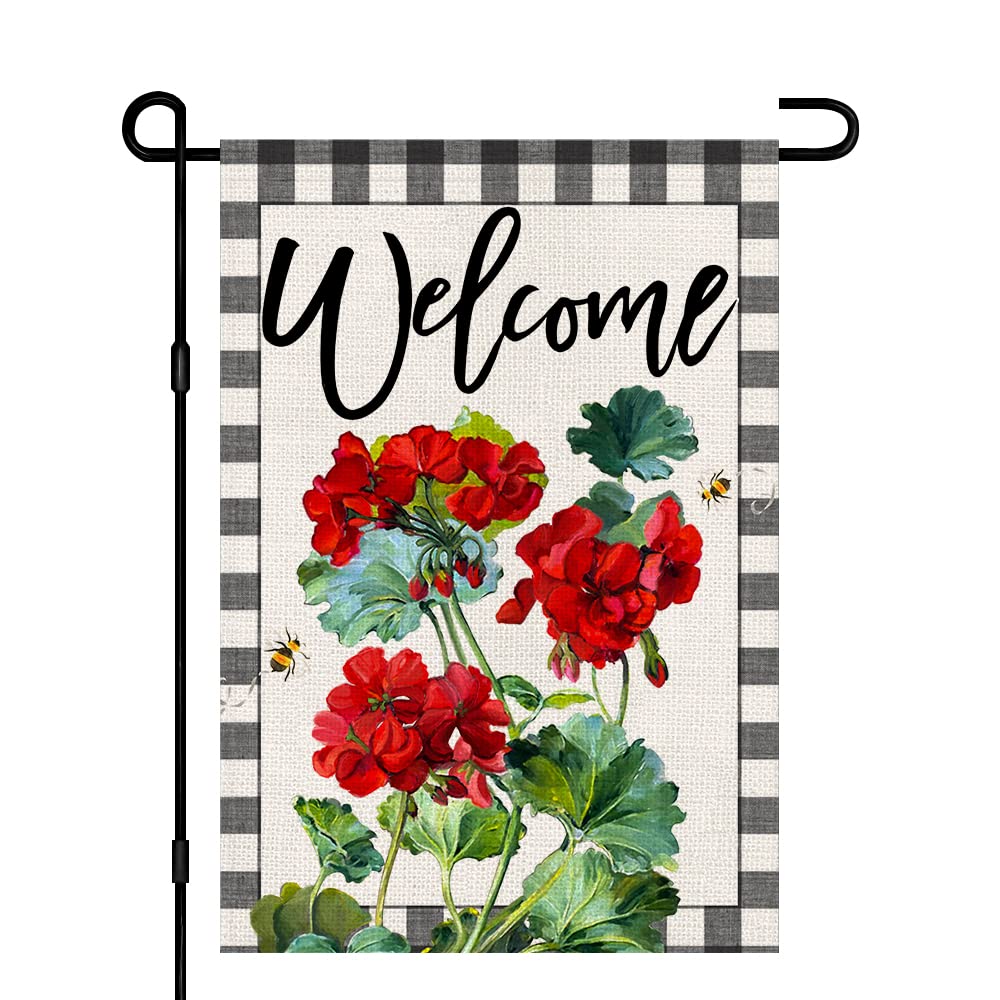 Decorhua welcome spring geranium flag 12x18 for vibrant outdoor display.