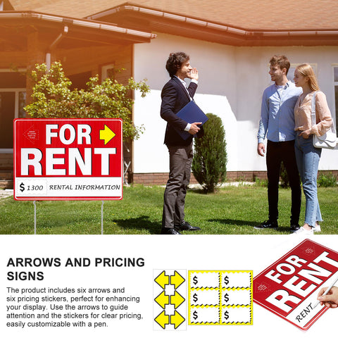 Decorniqu rent sign with arrow stickers guiding prospective tenants.