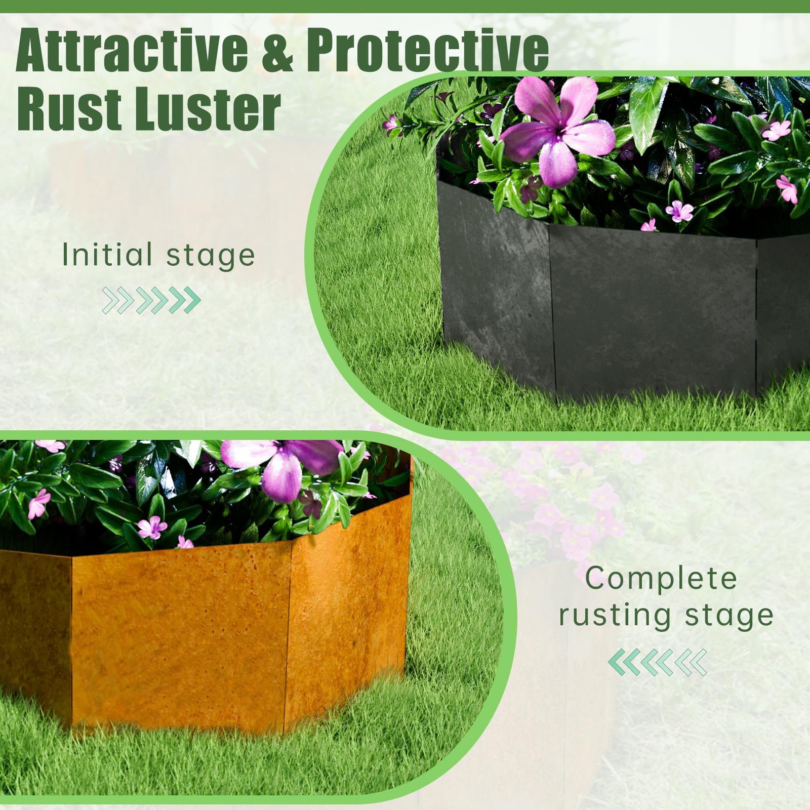 Decoroca Corten steel planter with patina developing over time.