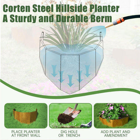 Decoroca hillside planter installation showing folding perforations and ground insertion.