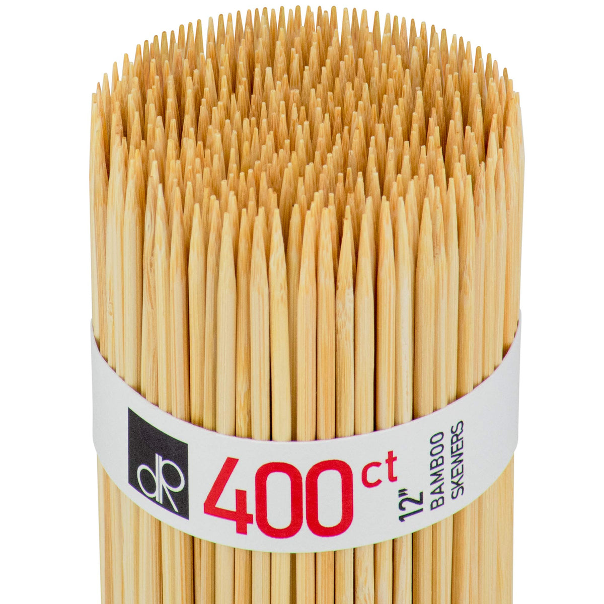 DecorRack 12in bamboo skewers pack, sturdy grip for secure grilling and kebabs.