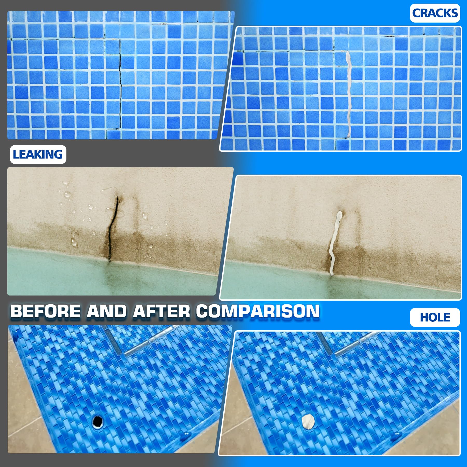 DecorRom pool putty applying to a pool crack above water for durable sealing.