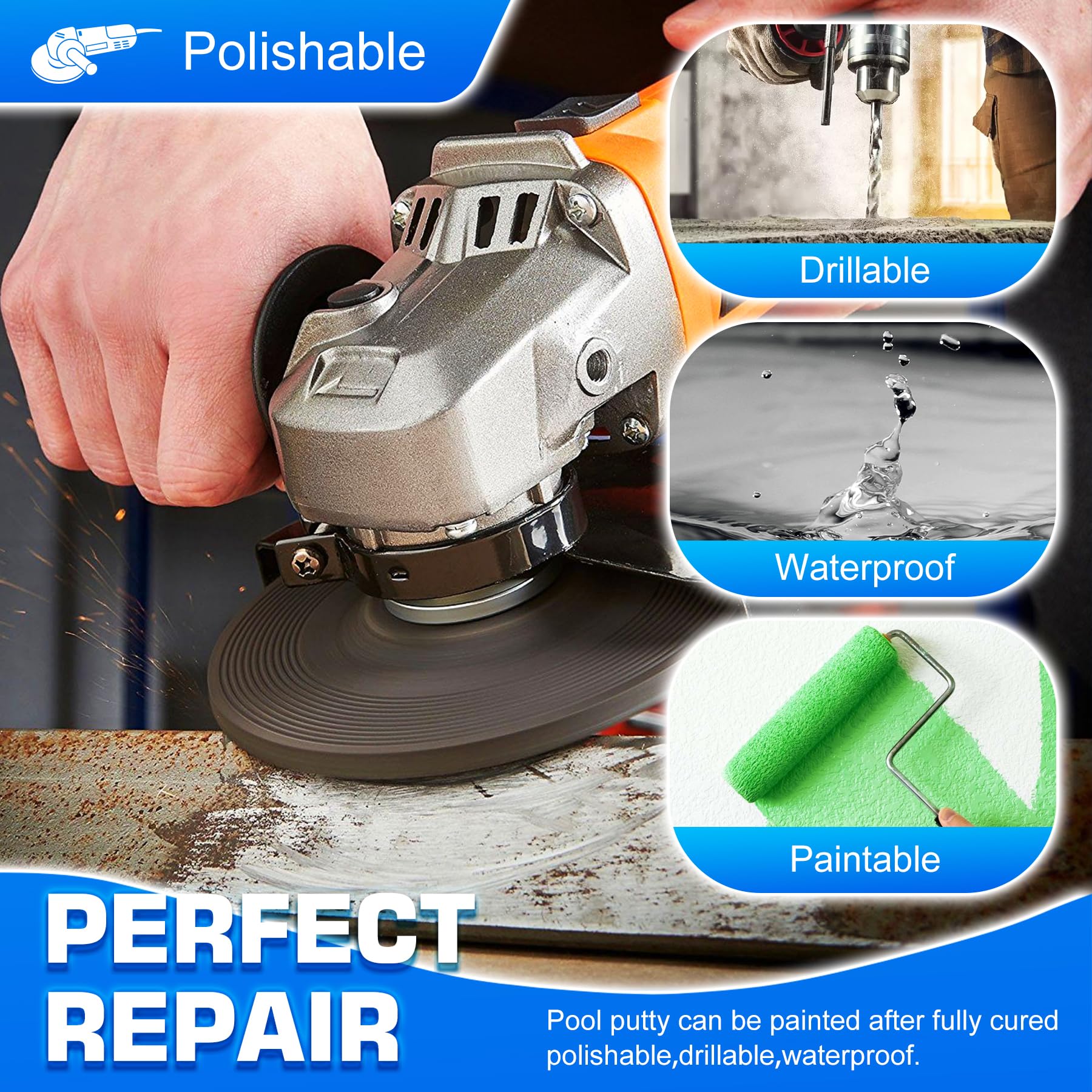 DecorRom epoxy putty drilling or painting on cured surface for maintenance tasks.